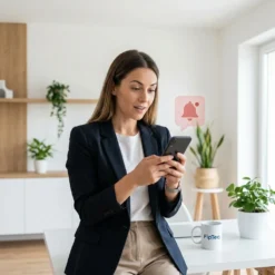 Жена в офис среда получава незабавно известие за сигурност на своя смартфон от система за видеонаблюдение FipTec, осигуряваща надеждна защита и пълно спокойствие за вашия имот по всяко време.