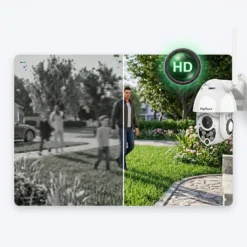 Сравнение на резолюцията между стандартна картина и HD качество от външна Wi-Fi камера FipTec LO12 Pro, осигуряващо кристален детайл за по-добра охрана и пълно спокойствие във Вашия дом.