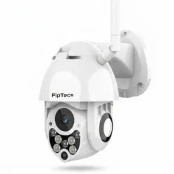 Бяла външна камера за видеонаблюдение FipTec LO12 Pro на чист бял фон, предлагаща надеждна смарт охрана и интелигентно проследяване за максимално спокойствие и лесен контрол над Вашия дом.