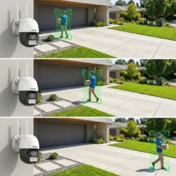 Външна WiFi камера FipTec LO22 Pro с интелигентна функция за автоматично следене на движение, улавяща всеки преминаващ обект пред гаража за максимална защита и спокойствие на имота ви.