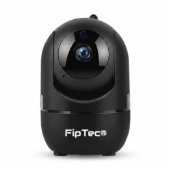 Черна въртяща се WiFi камера за видеонаблюдение FipTec LV06B 5GHz на бял фон, осигуряваща надеждна защита на дома и лесен контрол за Вашето пълно спокойствие.