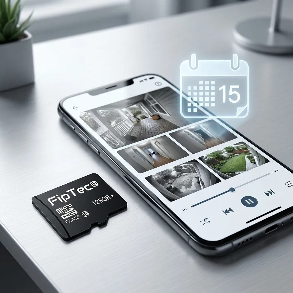 MicroSD карта FipTec 128GB до смартфон с отворено мобилно приложение за видеонаблюдение и преглед на записи. Осигурете си пълна защита на дома и лесен контрол за вашето спокойствие.