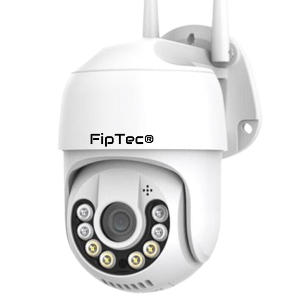 Cameră de supraveghere FipTec LO24 - compactă, cu design modern și linii curate. Potrivită pentru montaj exterior, cu grad ridicat de protecție la intemperii, garantând o funcționare fiabilă.