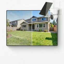 Сравнение между нискокачествена аналогова картина и кристално чистия образ от безжична соларна камера FipTec, осигуряваща детайлно видеонаблюдение и надеждна защита за вашето пълно спокойствие.