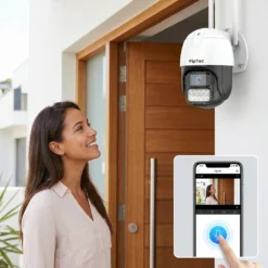 Външна WiFi камера FipTec до входна врата с функция за двупосочен звук чрез мобилно приложение, позволяваща лесна комуникация и надеждна защита за вашето пълно спокойствие и сигурност.