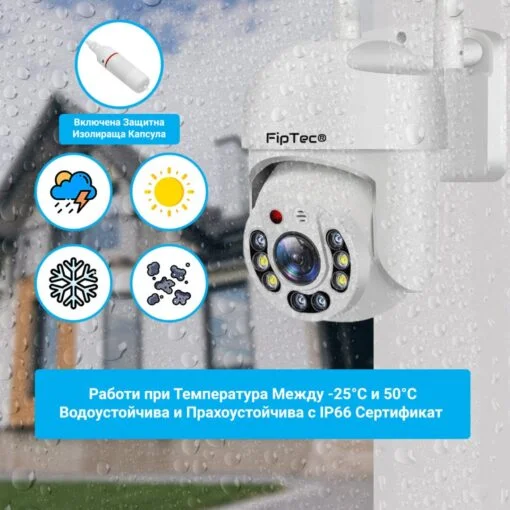 Камера за Видеонаблюдение с WiFi FipTec LO11 работи в условия на дъжд