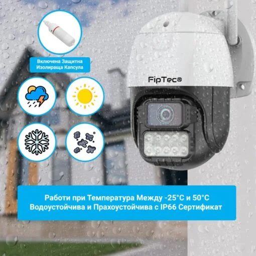 Камера За Видеонаблюдение FipTec LO22-Pro изобразена да работи в условия на дъжд
