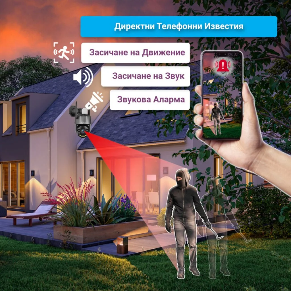 Система за видеонаблюдение засича крадец и уведомява потребителя директно на телефона му.