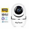 WiFi Camera FipTec LV06W заснета на бял фон с основните характеристики на продукта в ляво от камерата