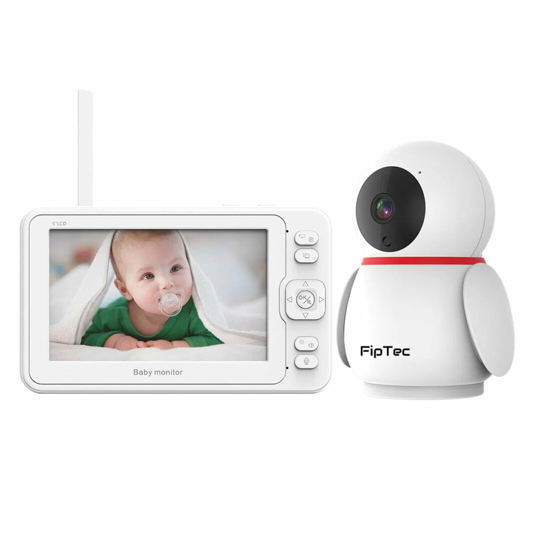 Бебефон FipTec LB02 UP с 5-инчов дисплей, предлагащ ясна картина на вашето бебе. Компактният дизайн на родителското устройство го прави удобно за пренасяне из дома.