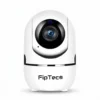 Бяла вътрешна смарт WiFi камера FipTec, представена на изчистен бял фон. Осигурете си надеждна охрана и интелигентна сигурност за вашето пълно спокойствие у дома чрез висококачествено видеонаблюдение.