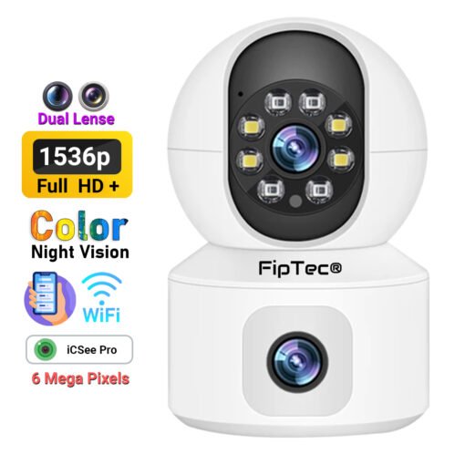 Камера за наблюдение FipTec LV16 Max с две лещи, управляеми през телефон. Full HD резолюция за ясни и детайлни изображения. Наблюдавайте дома си от всяка точка на света.