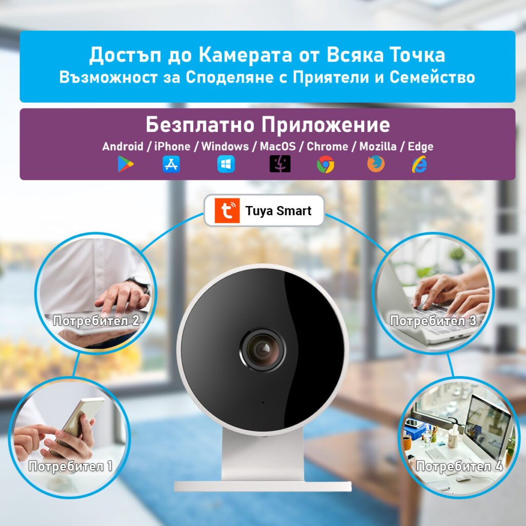Мини камера FipTec TF02 - съвместима с приложението TUYA. Управлявайте камерата и наблюдавайте имота си директно от вашия телефон, където и да се намирате.