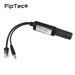 POE LAN адаптер FipTec - сглобен и готов за употреба, показан в близък план. Позволява захранване на устройства през UTP мрежов кабел, елиминирайки нуждата от отделни захранващи адаптери и опростявайки окабеляването.