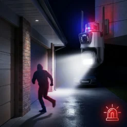 Външна WiFi камера FipTec LO23 активира мощна светлинна аларма при засичане на движение през нощта, прогонвайки нежелани посетители. Осигурете си надеждна защита и пълно спокойствие за вашето имущество.