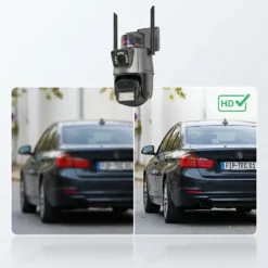 Двойна WiFi камера FipTec LO23, показваща предимствата на високата HD резолюция за детайлно разчитане на номера на автомобили. Осигурете си кристално ясна защита и пълно спокойствие за вашето имущество.