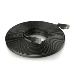 Професионален 10-метров черен плосък LAN кабел FipTec за стабилна мрежова връзка на вашите охранителни камери, осигуряващ надеждна защита и дискретно спокойствие за вашия дом.