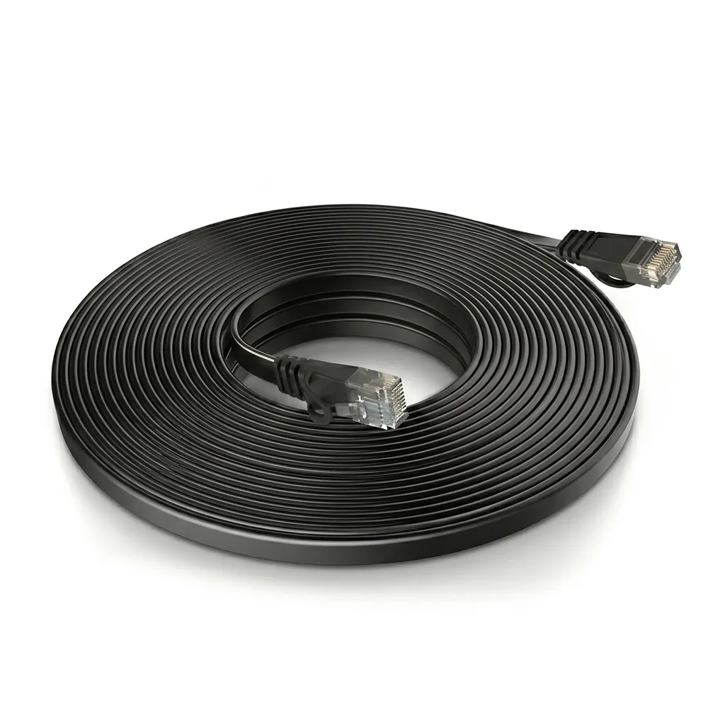 Професионален 10-метров черен плосък LAN кабел FipTec за стабилна мрежова връзка на вашите охранителни камери, осигуряващ надеждна защита и дискретно спокойствие за вашия дом.