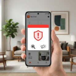Смартфон с активно известие за аларма в приложението Tuya Smart, управляващо външна въртяща се смарт WiFi камера FipTec. Осигурете си надеждна охрана и интелигентна сигурност за вашето пълно спокойствие чрез мигновени предупреждения и бърз достъп до функции за защита.