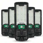 Снимка на комплект от пет соларни LED лампи FipTec със сензор за движение за външна охрана. Гарантират надеждна защита и спокойствие чрез лесен контрол и сигурност за вашия дом.