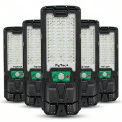 Снимка на комплект от пет соларни LED лампи FipTec със сензор за движение за външна охрана. Гарантират надеждна защита и спокойствие чрез лесен контрол и сигурност за вашия дом.