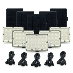 Пълен комплект от пет соларни LED прожектора FipTec с отделни панели за лесен DIY монтаж. Подсигурете периметъра на дома си за надеждна защита и пълно спокойствие.