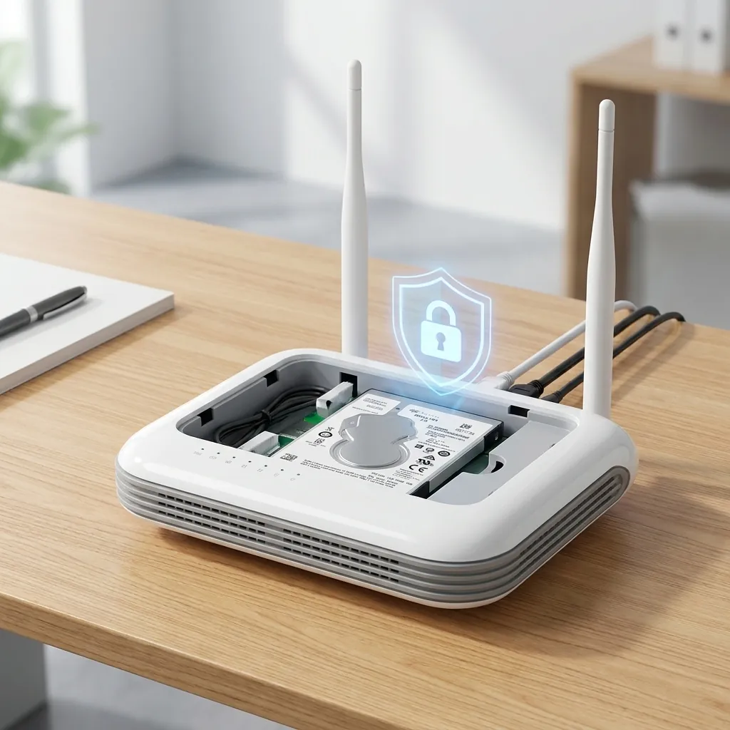 Бяло NVR записващо устройство FipTec с инсталиран твърд диск Seagate върху дървено бюро, символизиращо надеждна защита на вашите данни. Осигурете си пълно спокойствие и дискретна сигурност за вашия дом.