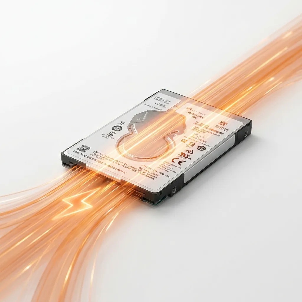 Твърд диск Seagate за системи FipTec, показан със светлинни лъчи, символизиращи бърз трансфер на данни и висока производителност. Осигурете надеждна защита и спокойствие чрез лесен контрол върху вашите записи.