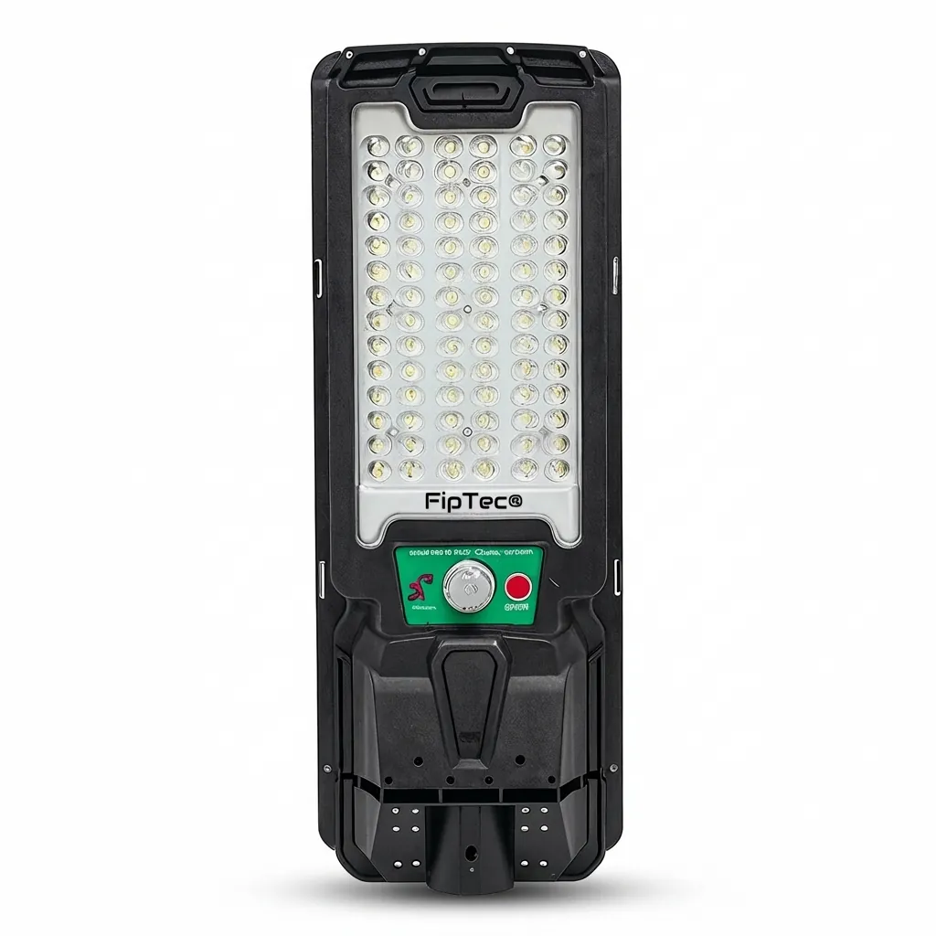 Професионална снимка на соларна LED лампа FipTec със сензор за движение за външен монтаж. Осигурява надеждна охрана и дискретна сигурност, носейки пълно спокойствие и лесен контрол за вашия дом.