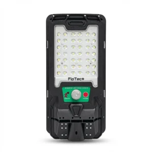 Професионална соларна LED лампа FipTec за външно осветление със сензор за движение и черен корпус. Надеждно решение за сигурност, което носи спокойствие и лесен контрол върху охраната на вашия имот.