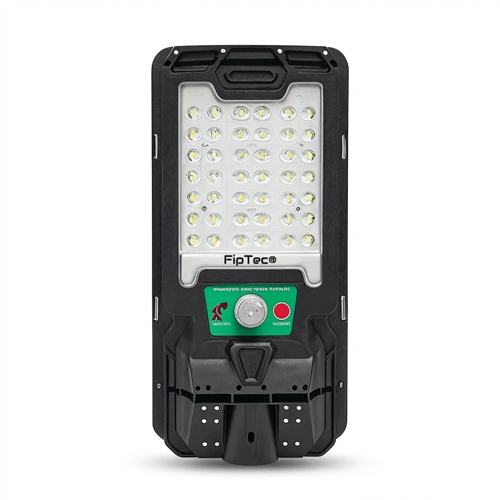 Професионална соларна LED лампа FipTec за външно осветление със сензор за движение и черен корпус. Надеждно решение за сигурност, което носи спокойствие и лесен контрол върху охраната на вашия имот.