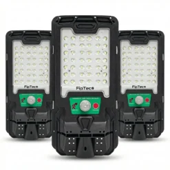Комплект от три броя соларни LED лампи FipTec със сензор за движение на бял фон. Тези мощни лампи осигуряват надеждна защита и дискретна сигурност за вашия дом и пълно спокойствие.
