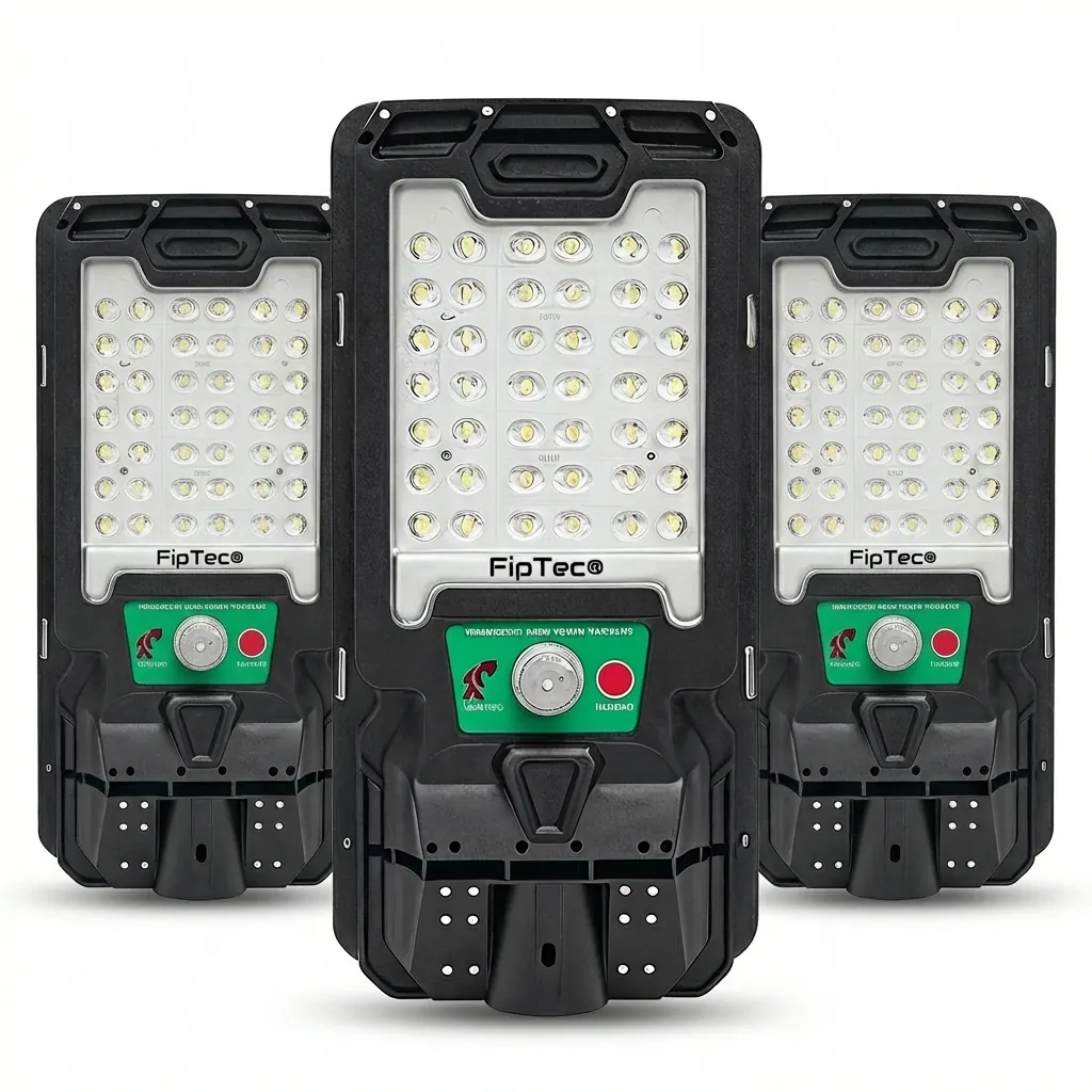 Комплект от три броя соларни LED лампи FipTec със сензор за движение на бял фон. Тези мощни лампи осигуряват надеждна защита и дискретна сигурност за вашия дом и пълно спокойствие.