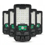 Комплект от пет броя мощни соларни LED лампи FipTec със сензор за движение, представени на чист бял фон. Осигурете си надеждна защита и дискретна сигурност за вашето пълно спокойствие.