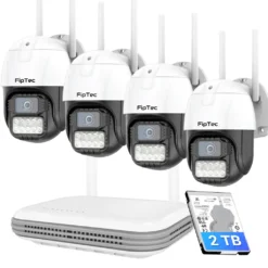 Пълен комплект за видеонаблюдение FipTec Protect Pro 2K QHD с четири WiFi камери, NVR и 2TB диск за записи. Осигурете си кристална защита и пълно спокойствие с лесен контрол.