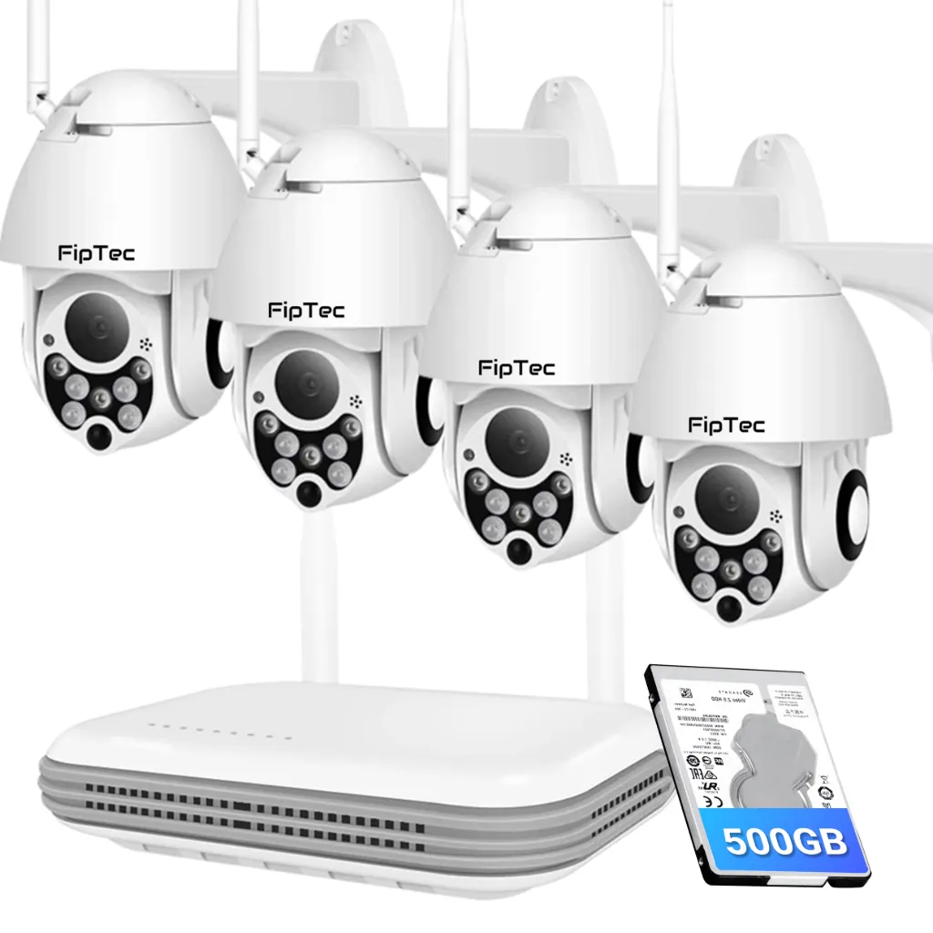 Kit complet de supraveghere video FipTec Vision Pro 4, cu patru camere WiFi, NVR și hard disk de 500GB. Protecție profesională a proprietății dumneavoastră și liniște deplină, cu control ușor.