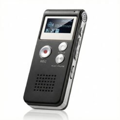 FipTec VRS HD Digital Voice Recorder front view showing LCD display, REC button, and speaker. Portable audio recorder with Voice Activation and A-B Repeat function, ideal for students and professionals.