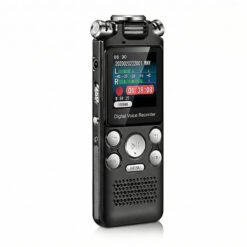 FipTec VRS-Pro Professional Digital Voice Recorder with 16GB storage, voice activation, and 360° HD noise reduction - front view showing display