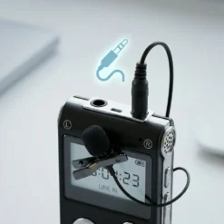 Цифров диктофон FipTec VRS с включен външен микрофон тип брошка, свързан чрез жак за кристално качество на звука. Дискретна защита за вашите важни записи, осигуряваща сигурност, спокойствие и лесен контрол.