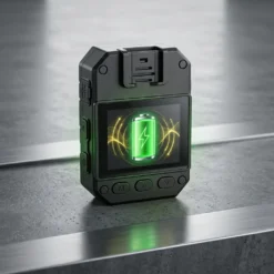 Задна част на FipTec 2K body камера LM08 с визуализация на батерията върху вградения екран. Надеждна защита и дискретна сигурност за вашето пълно спокойствие и лесен контрол.