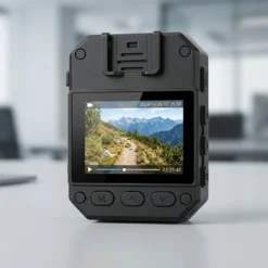 Изглед към вградения дисплей на FipTec 4K body камера, показващ преглед на направени записи. Дискретна сигурност и надеждна защита за вашето спокойствие с лесен и бърз контрол.