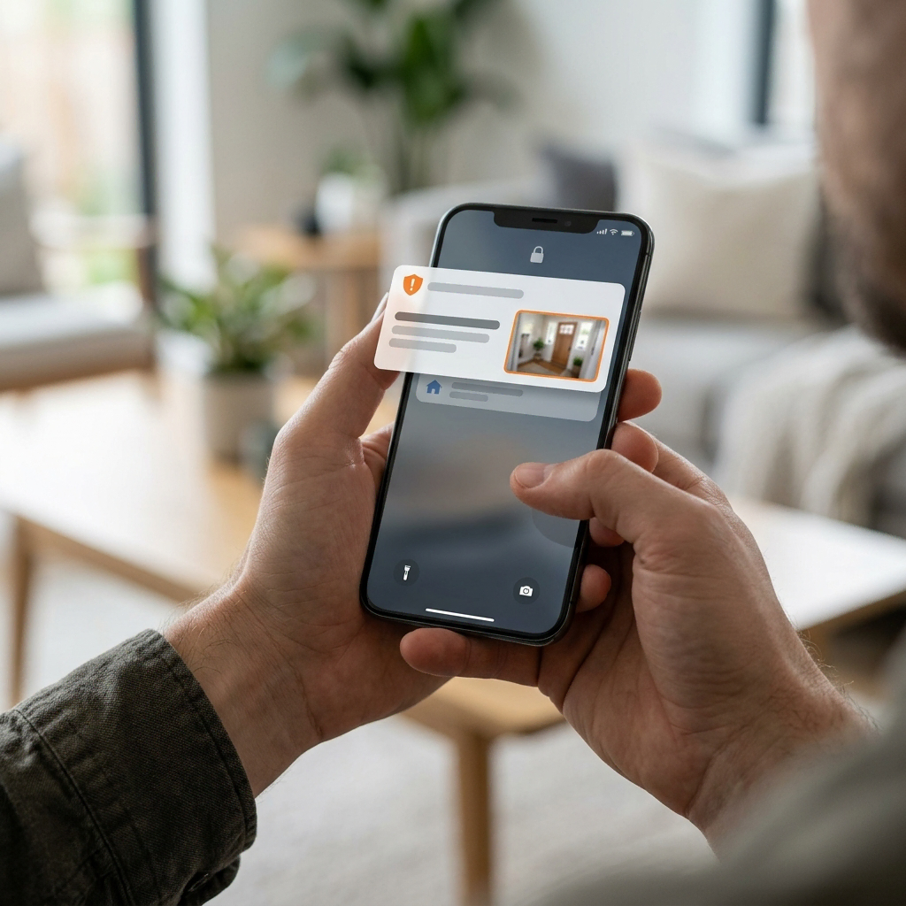 Мъж държи смартфон, получавайки моментално известие от своята соларна Wi-Fi камера FipTec LS16 AlwaysOn 4MP. Този лесен мобилен контрол осигурява надеждна защита и постоянно спокойствие за дома.