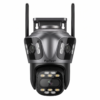 Cameră Wi-Fi de exterior FipTec TripleSense 9MP (LO33) cu trei obiective, pe fundal alb